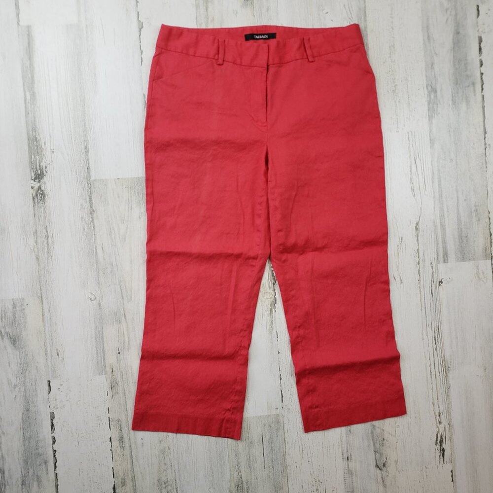Tahari Linen Blend Coral Salmon Cropped Capri Chino Pants Women's